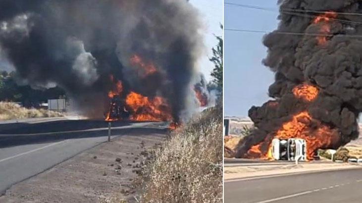 Adıyaman’da akaryakıt yüklü tanker yandı