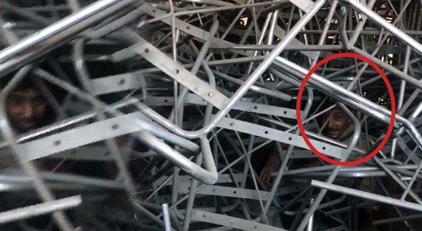 Ekipler bile şoke oldu! Metal parçaları arasından 10 kaçak göçmen çıktı