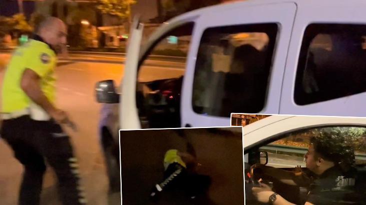 Ters yönden geldi, polisi ezdi! Şoke eden anlar kamerada