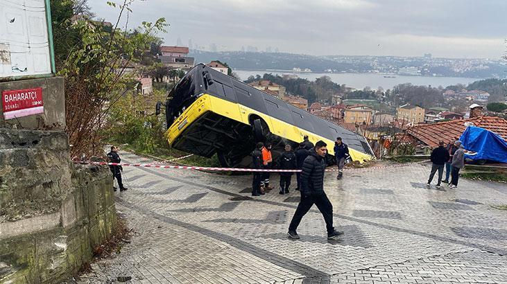 Beykoz’da İETT otobüsü evin bahçesine düştü