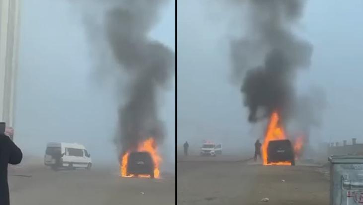 Diyarbakır’da seyir halindeki cip alev aldı