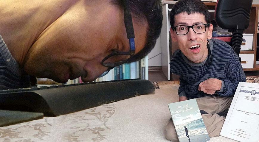 Mustafa’nın büyük başarısı! Klavyeyi burnu ile kullanarak 2 kitap yazdı
