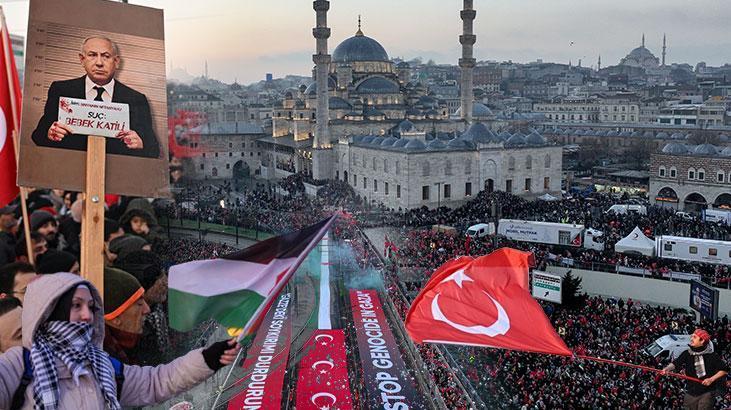 Galata Köprüsü’nde tarihi gün! Yüz binlerce kişi Filistin için bir arada