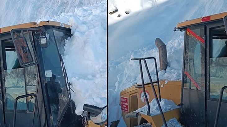 Hakkari’de feci olay! İş makinesinin üzerine bir anda çığ düştü