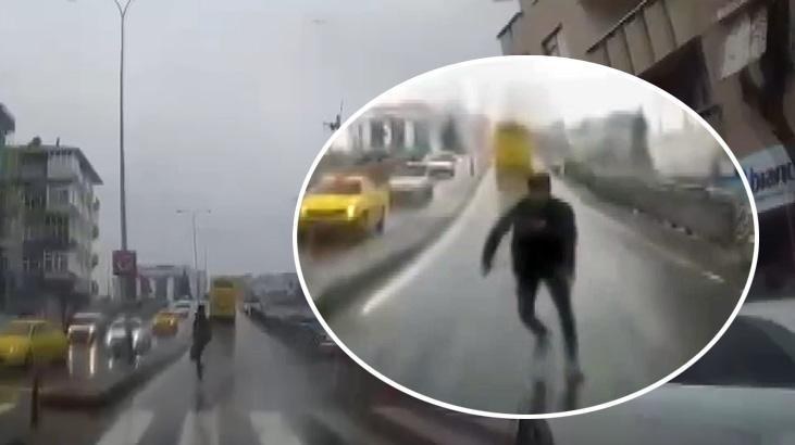 İstanbul’da otobüse yetişmek isteyen kişinin yöntemi şaşkına çevirdi