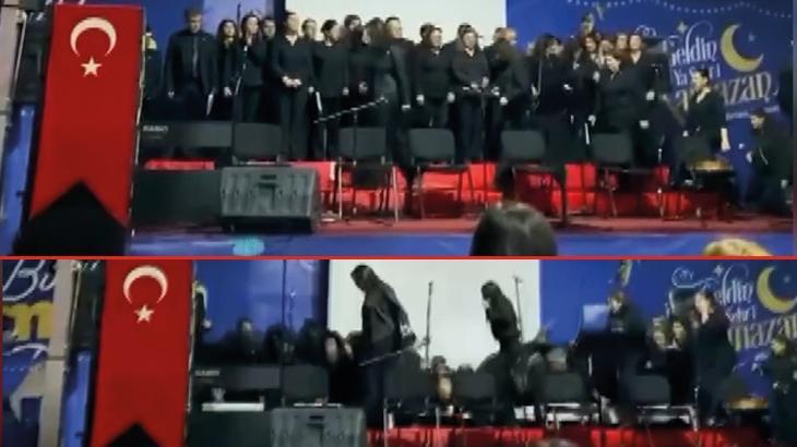 Gaziosmanpaşa’da sahne çöktü! O anlar anbean kaydedildi