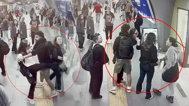 Metro istasyonunda kadınların laf atma kavgası: Yürüyen merdivende saldırdı, aşağı düştü