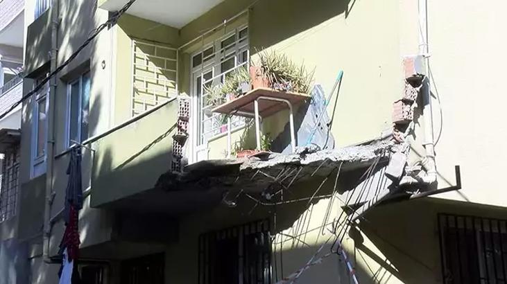 Pendik’te facianın eşiğinden dönüldü! 5 katlı binanın balkonu büyük bir gürültüyle çöktü