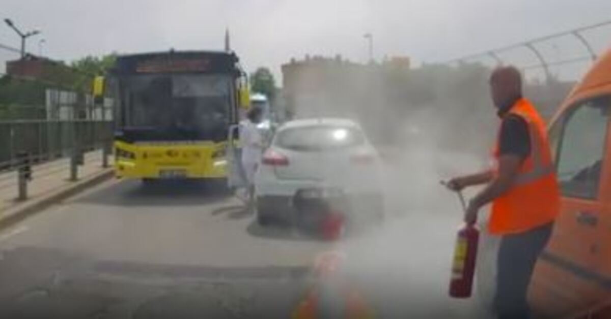 Ataşehir'de bıçaklı sürücüye yangın tüpü sıkıldı; o anlar kamerada | Son dakika haberleri