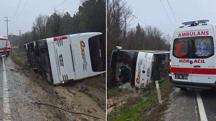 Çatalca'da otobüs devrildi! 3 polis yaralandı