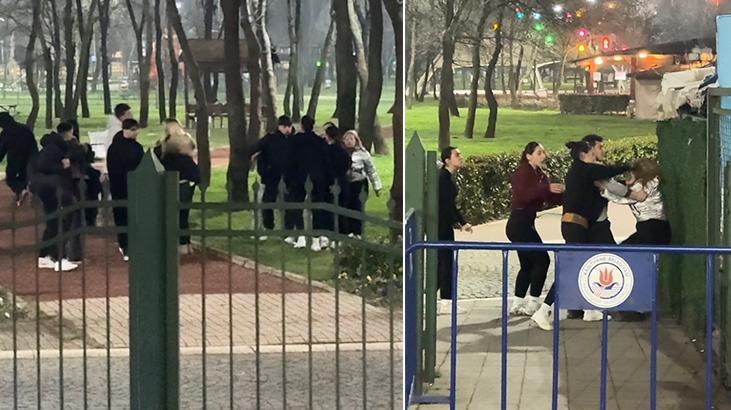 Kağıthane'de lise öğrencilerinin tekmeli yumruklu kavgası kamerada!
