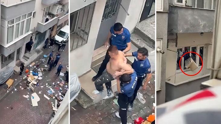 Kağıthane'de şok anlar! "Beni evde yalnız bıraktın" dedi, cinnet getirerek eşyaları balkondan fırlattı