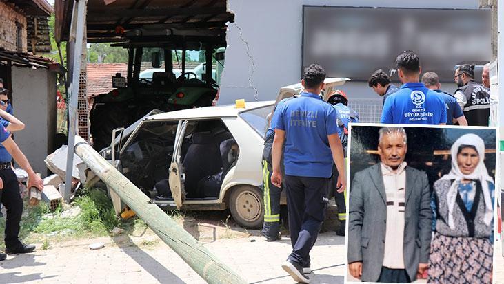 Kontrolden çıkan otomobil depo duvarına çarptı! Yaşlı çift olay yerinde can verdi